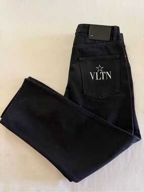 Valentino Black Slim Straight Jeans with VLTN Back Pocket Logo Jeans